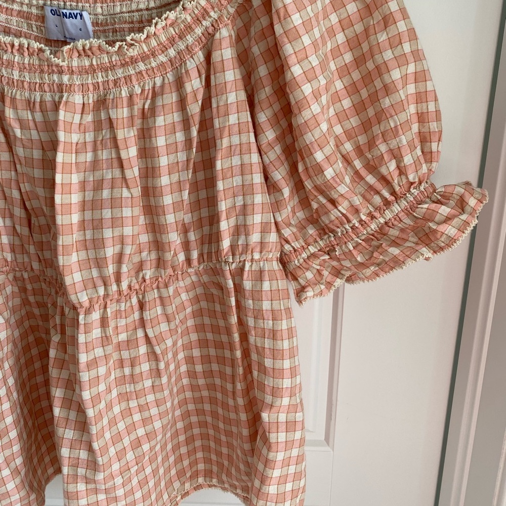 Pink Plaid Patterned Puff Sleeve Top - Picture 7 of 8